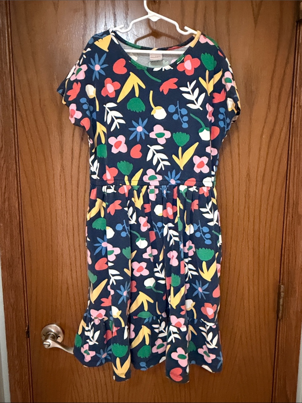 Hanna Andersson Girls Sz 12 Preowned Navy Floral Short-Sleeve Dress